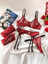 Mesh Leopard Print See-Through Sexy Lingerie 4 Piece Set